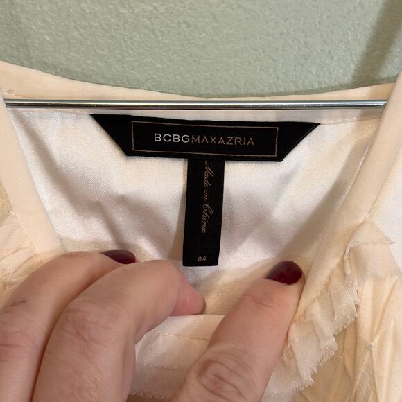 BCBG Maxazria Sheath Dress Women 4 Cream Black Silk Halter Bead Evening Cocktail - Picture 8 of 9